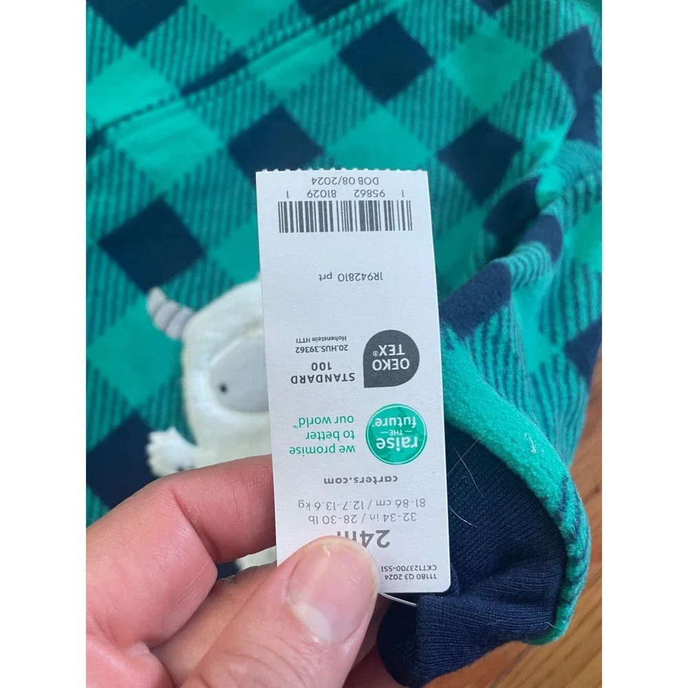 Carters 24M Teal Navy Buffalo Check Yeti Fleece Footed Sleeper Pajamas NWT